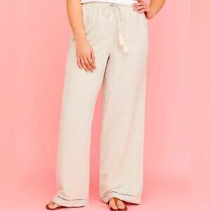 Lane Bryant Wide leg Pull on Linen Pants Plus Sz 26/28 Minimalist Neutral #38K